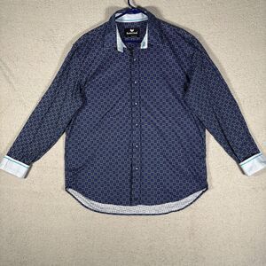 ButterCloth Men's Button Down Shirt Size XL Checkerboard‎ Geometric Blue Grey
